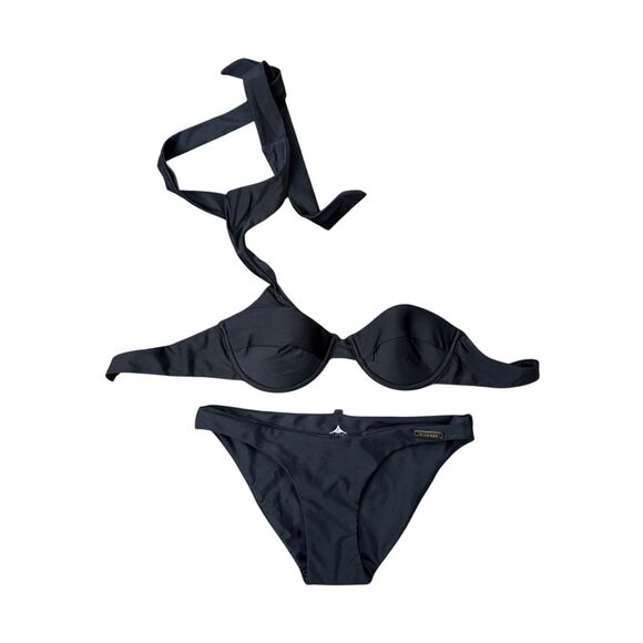 Zingiber Women's One Sided Halter Top & Bikini Bottom 2Pc Set Black Size 10 NWOT - Picture 3 of 7